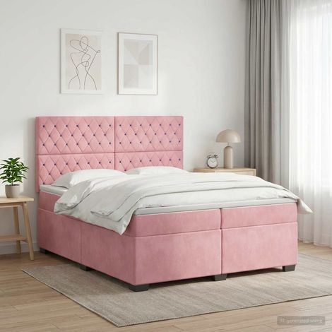 vidaXL Lit boxspring avec matelas Rose 200 x 200 cm Velours (1/5)