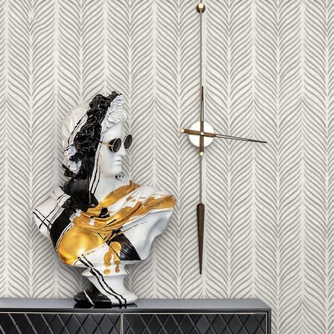 Papier peint autocollant de salle de bains, papier peint longues rayures de feuilles gris, géométrique, imperméable, 3 mètres/rouleau44cm (1/4)