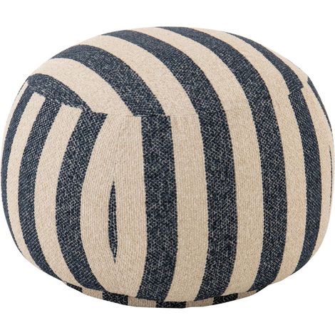 Pouf à Rayures "Ligné" 61cm Bleu & Blanc Cassé (1/5)