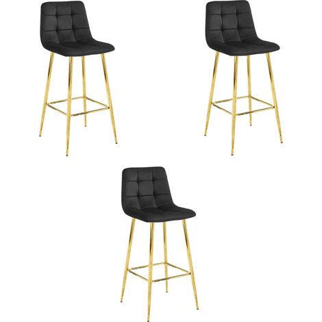 Tabouret Valora TEOTO velours noir pieds dorés lot x3 (1/4)