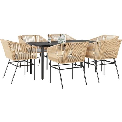 Ensemble à manger jardin coussins 7 pcs-Salon de jardin marron poly rotin verre 289241 (1/5)