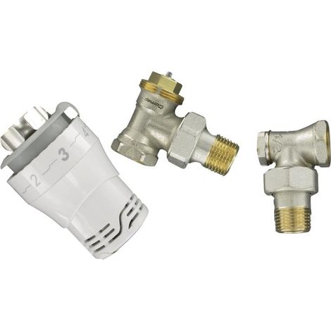 Comap – Kit robinetterie thermostatique Senso S1 M28 – Tête thermostatique équerre 1/2" – Raccord de réglage étanche – Bouchon purgeur et robinet de vidange