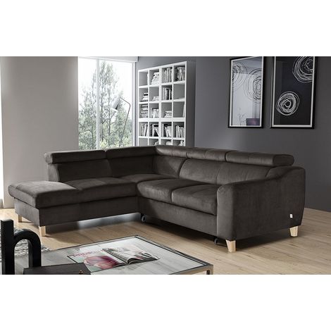 Canapé d'angle convertible en tissu luxe 5 places, ASTERIA chocolat clair, angle gauche (1/5)