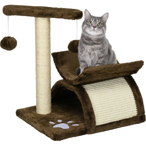 Tiragraffi Gatto Albero Tira Graffi Gioco Giocattolo per Gatti con Cuccia 2 Palline Appese in Sisal Naturale Altezza 43cm