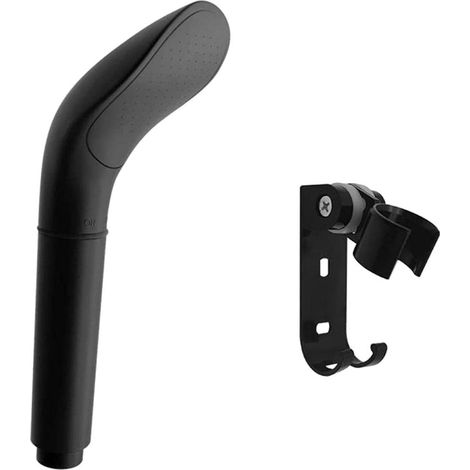Pommeau de douche anticalcaire. Le filtre intégré de la buse de pression noire facilite le nettoyage du pommeau de douche. (1/4)