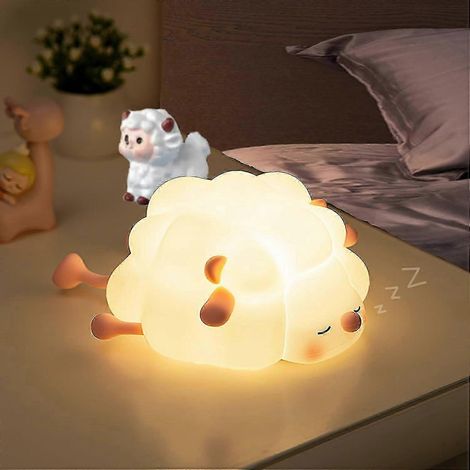 Veilleuse LED mouton mignonne (rose), lampe de chevet rechargeable en silicone, lampe tactile avec minuterie, cadeau d'anniversaire ou de Noël. (1/5)