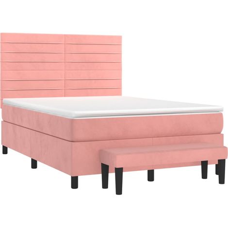 Giroletto a Molle con Materasso Rosa 140x190 cm in Velluto vidaXL (1/4)