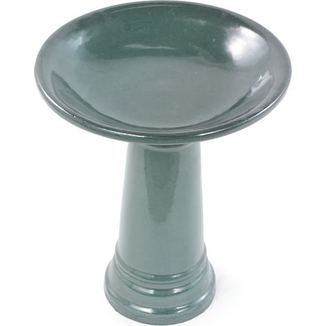Abbeveratoio per uccelli in ceramica fatto a mano Ø 31,5 cm, altezza 38 cm, verde scuro lucido (1/5)