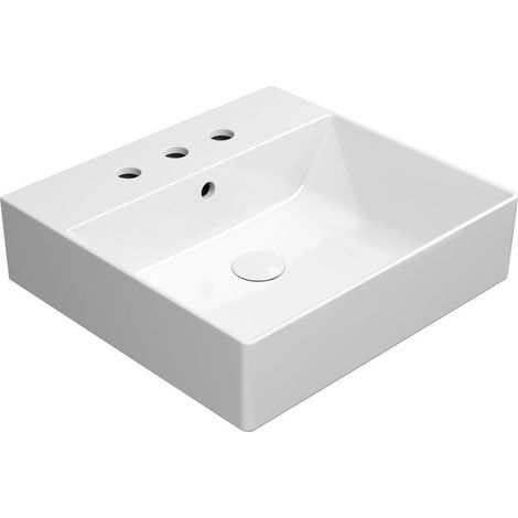 Lavabo en céramique KUBE X 50x47cm, bord inférieur moulu, 3 trous de robinetterie, blanc ExtraGlaze (1/4)