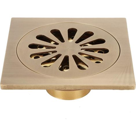 Ensemble de Drain de Plancher de Douche Carré Style Européen Antique Cuivre Drain de Douche Salle de Bain Accessoire de Toilette en Laiton Doré (Style Intérieur Aléatoire) (1/5)