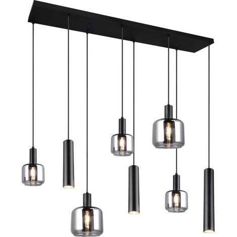 [NEUWERTIG] B-Ware TRIO LIGHTING Hängelampe Pendelleuchte Mataro chrom/schwarz 118cm 8-flg Glas (1/2)
