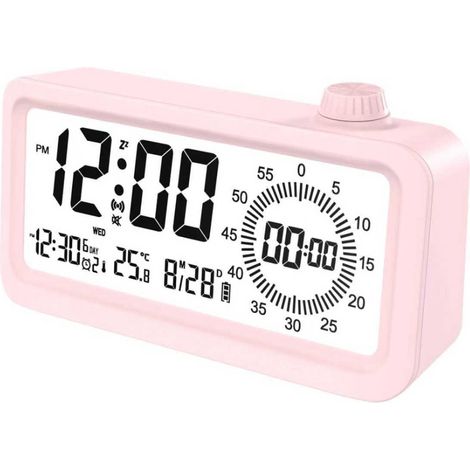 Réveil intelligent rechargeable rose avec écran LCD, veilleuse et minuteur (1/3)