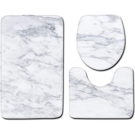 Kaelt - Ensemble Tapis de Bain et Contour WC 3 Set, Motif de Marbre Ensemble Salle de Bain Tapis Contour WC Couvre Couverture de Toilette (1/5)