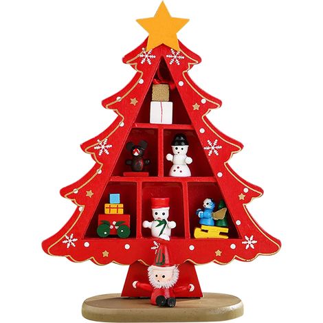 Sapin de Noël en Bois Miniature pour Bureau - Décoration de Table Élégante pour Hôtel, Centre Commercial ou Maison - Rouge Festif (1/5)