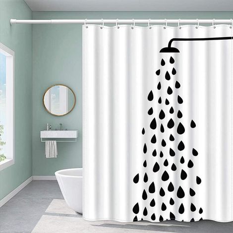 Rideau de Douche, Tissu Rideaux de Douche 180x200,Résistant à la Moisissure Imperméable avec des Crochets,Rideau Douche pour Salle de Bains,Irisfr,(Motif de douche noir) (1/5)