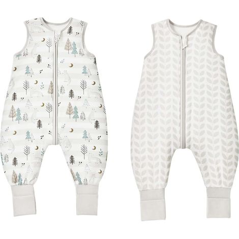 Gigoteuse pour Bébé avec Jambes, Indice de Chaleur 1.0 Tog, Lot de 2, en Rayonne Ultra-Douce Fabriquée à Partir de Bambou, Sac de Couchage pour Garçons et Filles, Gris, Taille S (1/5)