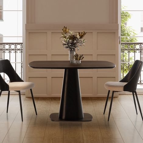 Table repas carrée 120x76 cm placage chêne noir et métal bronze (1/5)