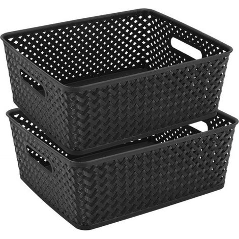 Schwarzer Aufbewahrungskorb – 2er-Set – ca. 12 Liter pro Korb – 35,3 x 29,5 x 13,3 cm – Aufbewahrungskorb aus Kunststoff mit Griffen (1/5)
