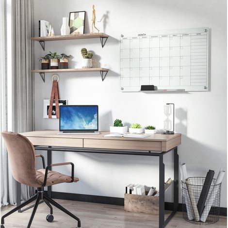Tableau calendrier mural en verre blanc 90 x 60 cm avec 4 marqueurs, 1 effaceur et porte-stylos en aluminium, idéal bureau et home office  CHICFURN (1/5)