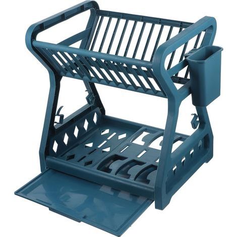 Double-Layer PP Dish Drainer, Stable and Non-Slip, for Convenient Storage of Plates and Bowls, Random Color (1/5)