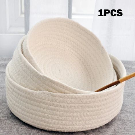 Panier de rangement tressé en corde de coton elliptique, idéal pour la maison et le bureau, avec 3 tailles disponibles. Lavable en machine, blanc. (1/5)