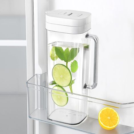 Pichet étroit de 2 litres pour eau froide avec couvercle, récipient à boisson en plastique étanche, adapté aux portes de réfrigérateur, couleur transparente (1/5)