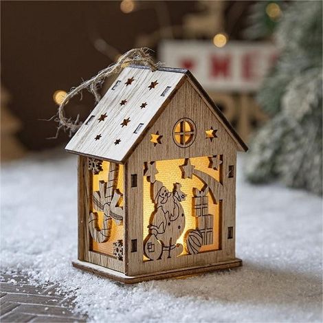 Maison En Bois - Guirlande Lumineuse À LED Pour Arbre De Noël - Décoration Suspendue - 1 Pièce