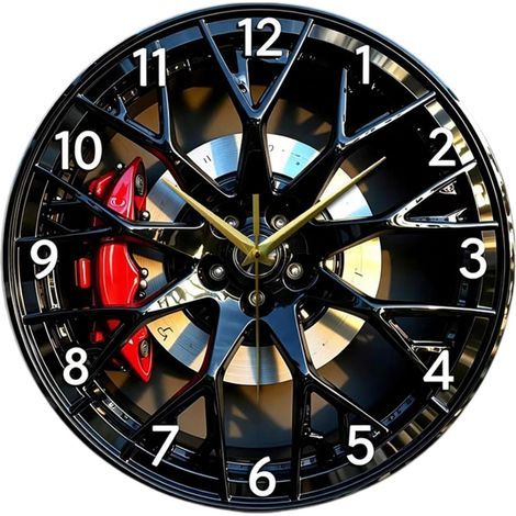 Decorative Car Wheel Acrylic Wall Clock, Silent and Easy to Read, Great for Office, School, Living Room or Home, 30cm (1/5)