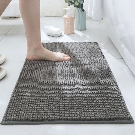Tapis de bain gris foncé, 40x60cm, en chenille ultra douce, très absorbante, lavable en machine, convient aux sols de salle de bain, 1 tapis par paquet. (1/5)