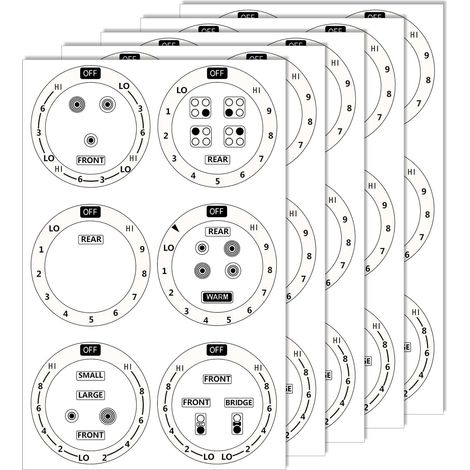 Lot de 5 Autocollants de Boutons Cuisinière, Autocollants Adhésifs avec Symboles pour Commande Brûleur, Cuisinière à Gaz Four Bouton Identification (1/5)