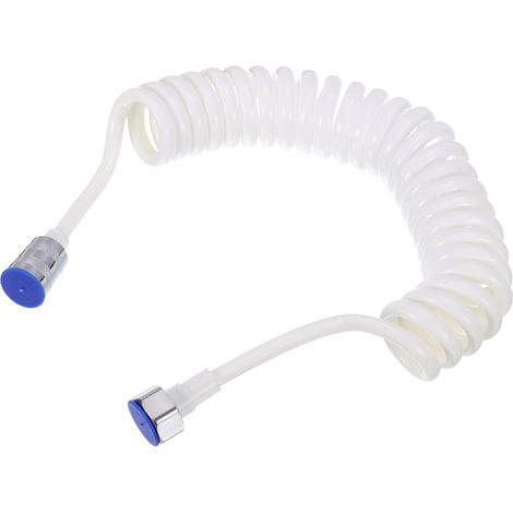 Flexible de douche extensible à ressort, 3 mètres, avec raccord en cuivre-zinc pour WC, blanc.