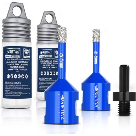6mm/6mm/ M14 HEX 3pcs Forets Carrelage Diamant Brasé Sous Vide Trépans Hauteur Libre 10mm M14 Adaptateur Vitesse 11000 tr/min Perçage à Sec pour Porcelaine Carrelage Granit Marbre (1/5)