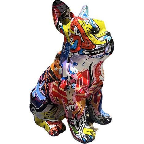 Multicolor Art French Bulldog Statue Figurine Resin Animal Sculpture Simple Creative for Home Indoor Garden Decor Ornament