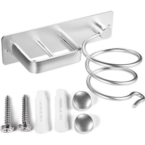 Porte Sèche Cheveux Support de Lisseur avec Range-Câbles, Support Mural en Aluminium pour Organisateur de Sèche-Cheveux, pour Hôtel de Chambre à Coucher de Salle de Bain,Argenté (1/4)