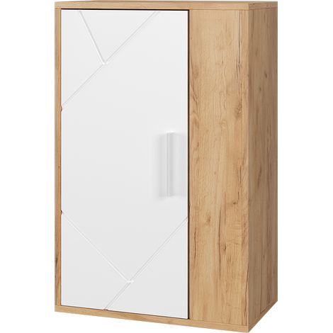 Armario de pared Berno, Oro potencia roble/blanco, 50.1 x 78.4 cm con 2 compartimentos, Vicco