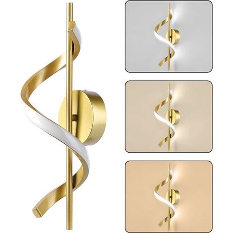 Applique Murale LED Spirale 3 couleurs de lumière Style Contemporain Parfaite pour Chambre à Coucher Escalier Couloir 12W Doré (1/4)