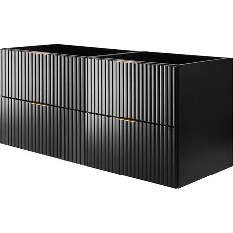 Furnidea - Meuble suspendu sous lavabo FLOW noir 120 cm - 4 tiroirs - façades rainurées (1/5)