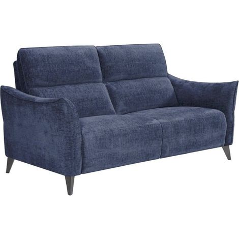 Les Tendances – Canapé relax 2 places fixe en tissu chenillé doux – Confort optimal avec têtière ajustable – Bleu foncé – Fabrication Espagne (1/5)