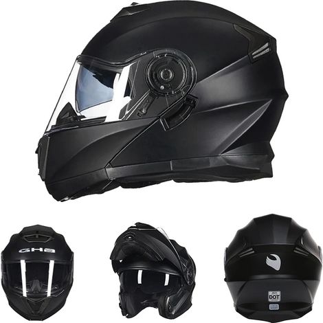 Casque de moto, double lentille, certifié sécurité DOT, noir-a, L (1/2)