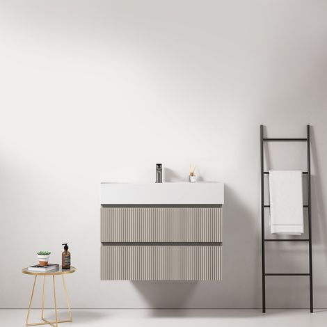 Mobile bagno sospeso cannettato 80 cm Grigio Cenere Lavabo in Resina Senza Specchio - Fiji Paint (1/4)