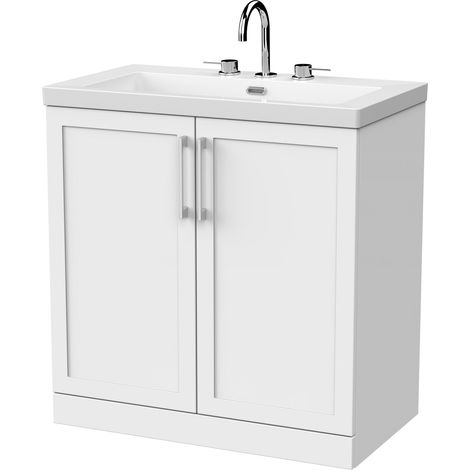 Stonnall Traditional Floor Standing 2 Door Vanity Unit with 3 Tap Hole Fireclay Basin, 800mm, Matt White (1/4)