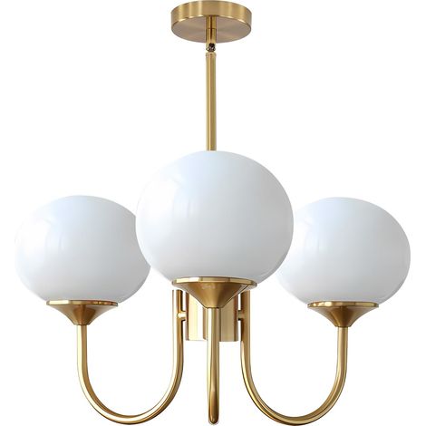 Lustre Moderne – Boules de Verre – Créatif – Pour Chambre Fille – Décoration Vintage – Suspension Plafond – Luminaire Décoratif-Lampe 3 têtes blanche - ampoule non incluse - Style A (1/5)