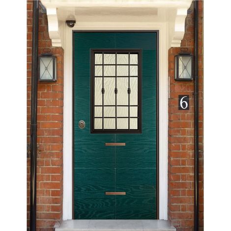 Porta Blindata con Vetro Pannello per Esterno Verde Portoncino di Ingresso (1/4)