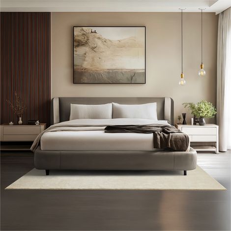 Tapis à poils ras doux hypoallergénique antidérapant 140x200cm beige (1/5)