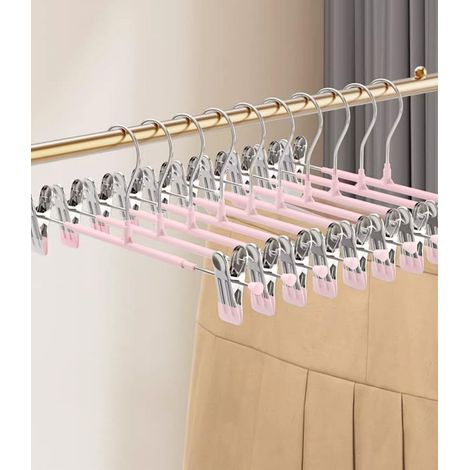 Lot de 10 Cintres, Métal, 30cm, Clips Antidérapants, Crochet Pivotant 360°, Pour Pantalons Jupes (1/5)