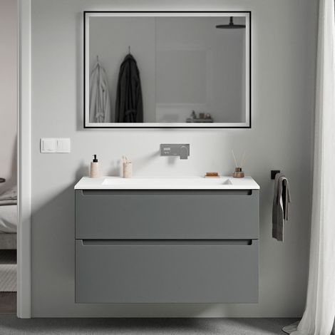 BERNSTEIN - Mobile lavabo sospeso MDF antracite opaco, lavabo Ghisa bianco opaco senza foro rubinetto, cassetti girevoli - 100x46x62cm - VIREO	Antracite opaco, Bianco opaco senza foro rubinetto