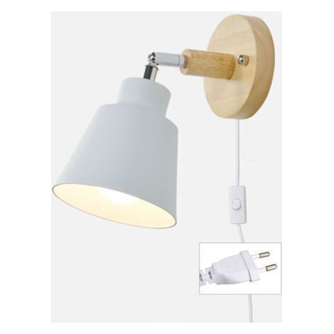 Applique Murale Avec Interrupteur Marche Et Prise Lampe De Chevet Moderne Vintage Macaron Applique Murale Bois Applique Murale Convient Pour Salon Et Chambre(Blanc) (1/5)