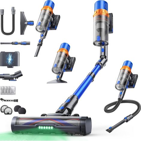 Aspirateur Balai sans Fil, 650W/55KPA/70Mins Aspirateur sans Fil Puissant avec Pliable Adaptateur, Tuyau 1M, Parfumé, Chargement Mural, Aspirateur Balai pour Poils d’Animaux/Sols/Tapis (1/5)
