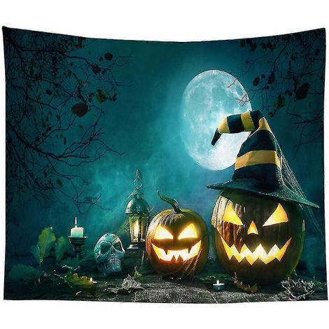 Tapiz de calabaza para Halloween, alfombra, decoración del hogar, luna nocturna, tapiz hippie, decoración de pared y techo - 12 150  150, felpa corta (1/4)