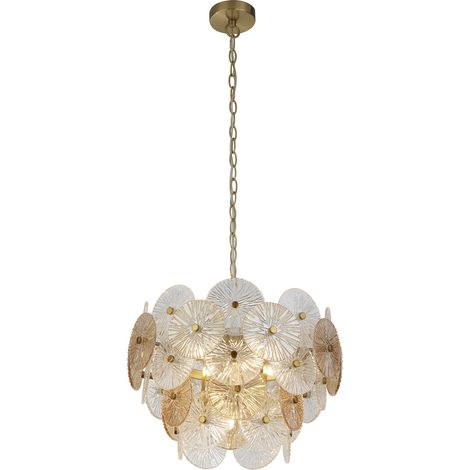 Searchlight Wagon Wheel Lampadario a 5 luci in vetro color bronzo ambrato (1/5)